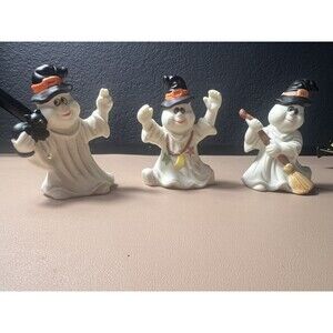 Vintage Brinn's Porcelain 3 Ghost Halloween Figurine Set